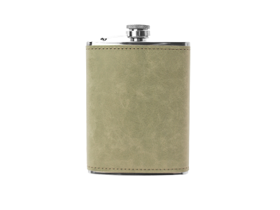 LazzGift / Nerezová placatka s koženkovým potahem / ŠEDÁ